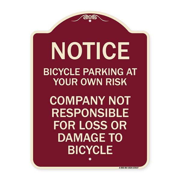 Bicycle Parking at Your Own Risk Company Not Responsible for Loss or Damage to, A-DES-BU-1824-23537